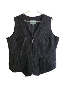 Vintage Woolrich Woolen Mills Gray Stripe Black 3 Pocket Zip Front Vest Size XL